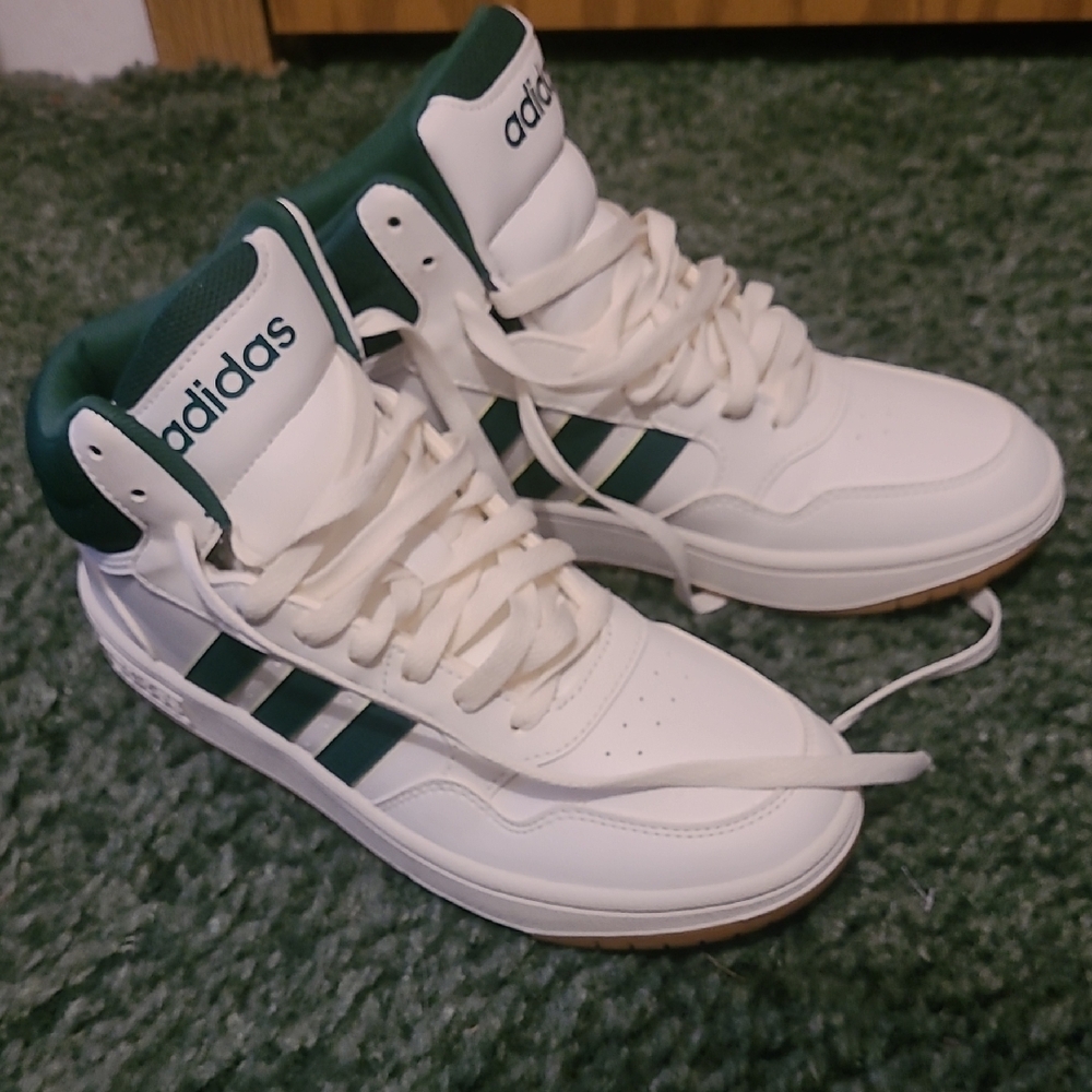 Adidas Men's White and Green Sneakers